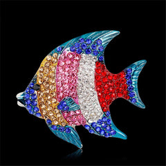 Blue & Pink Cubic Zirconia & Silver-Plated Fish Brooch
