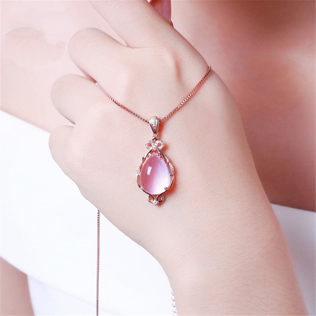 Ross Quartz & 18K Rose Gold-Plated Teardrop Pendant Necklace
