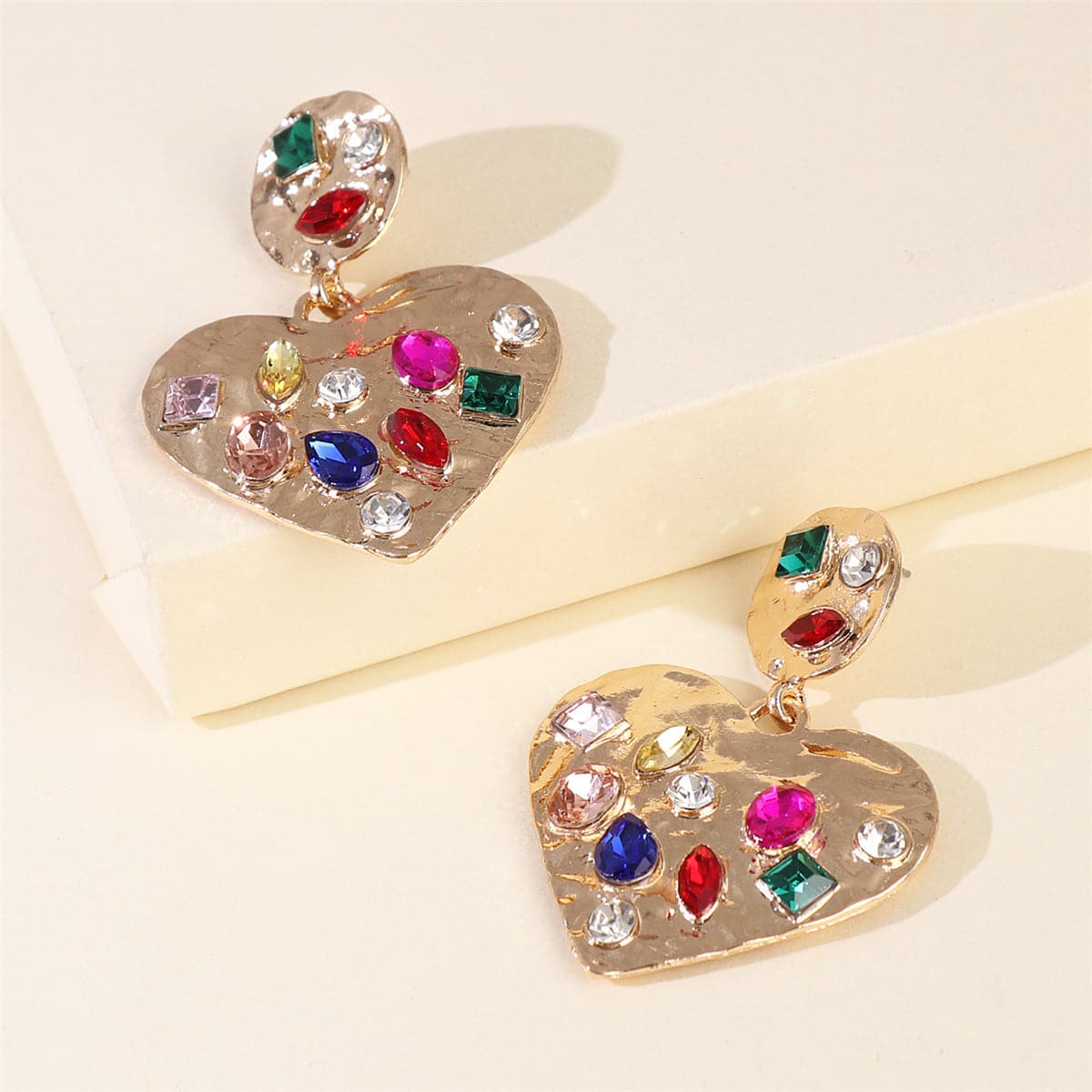 Red Multicolored Crystal & 18K Gold-Plated Heart Dangle Earrings