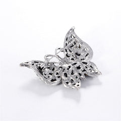 Black Crystal & Cubic Zirconia Silver-Plated Butterfly Brooch