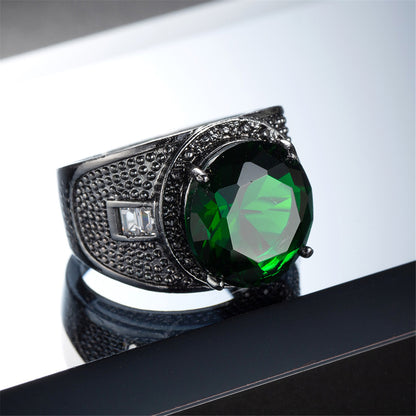 Green Crystal and Black-Tone Wide Ring, statement rings for women, everyday style, front view