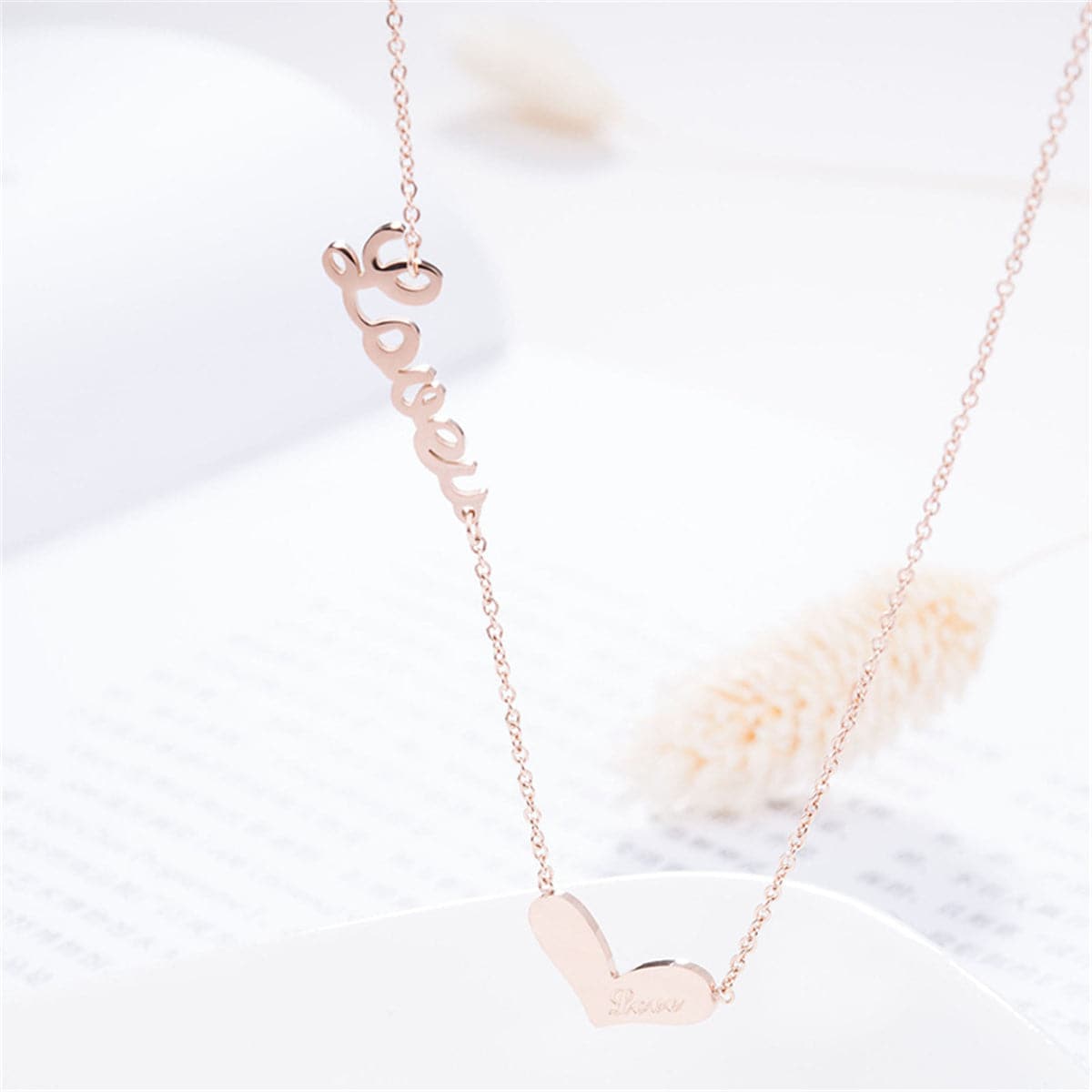 18k Rose Gold-Plated 'Love' Heart Pendant Necklace - streetregion