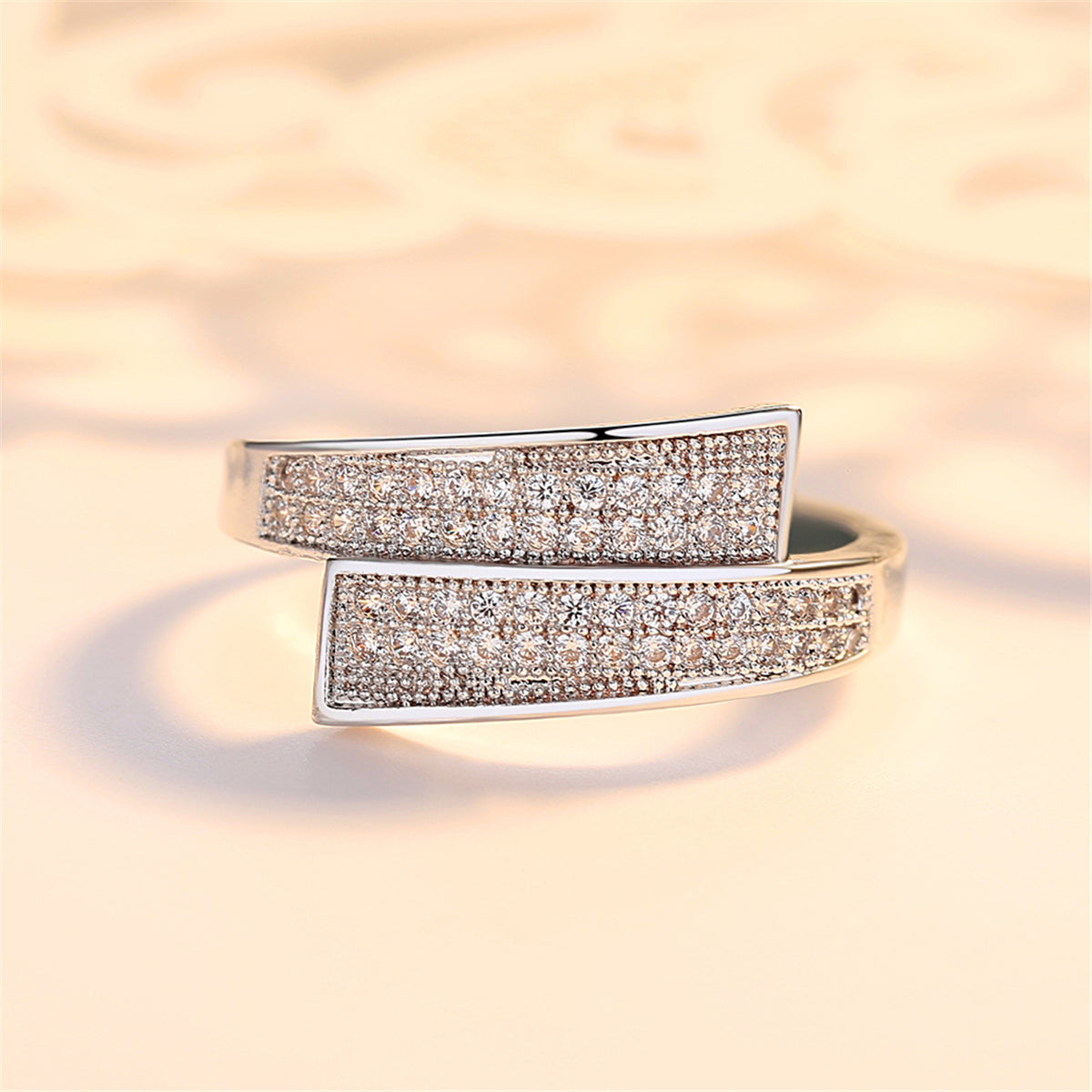 Cubic Zirconia & Silver-Plated Line Bypass Ring