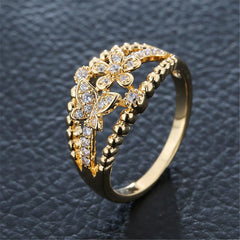 Cubic Zirconia & 18K Gold-Plated Butterfly Ring
