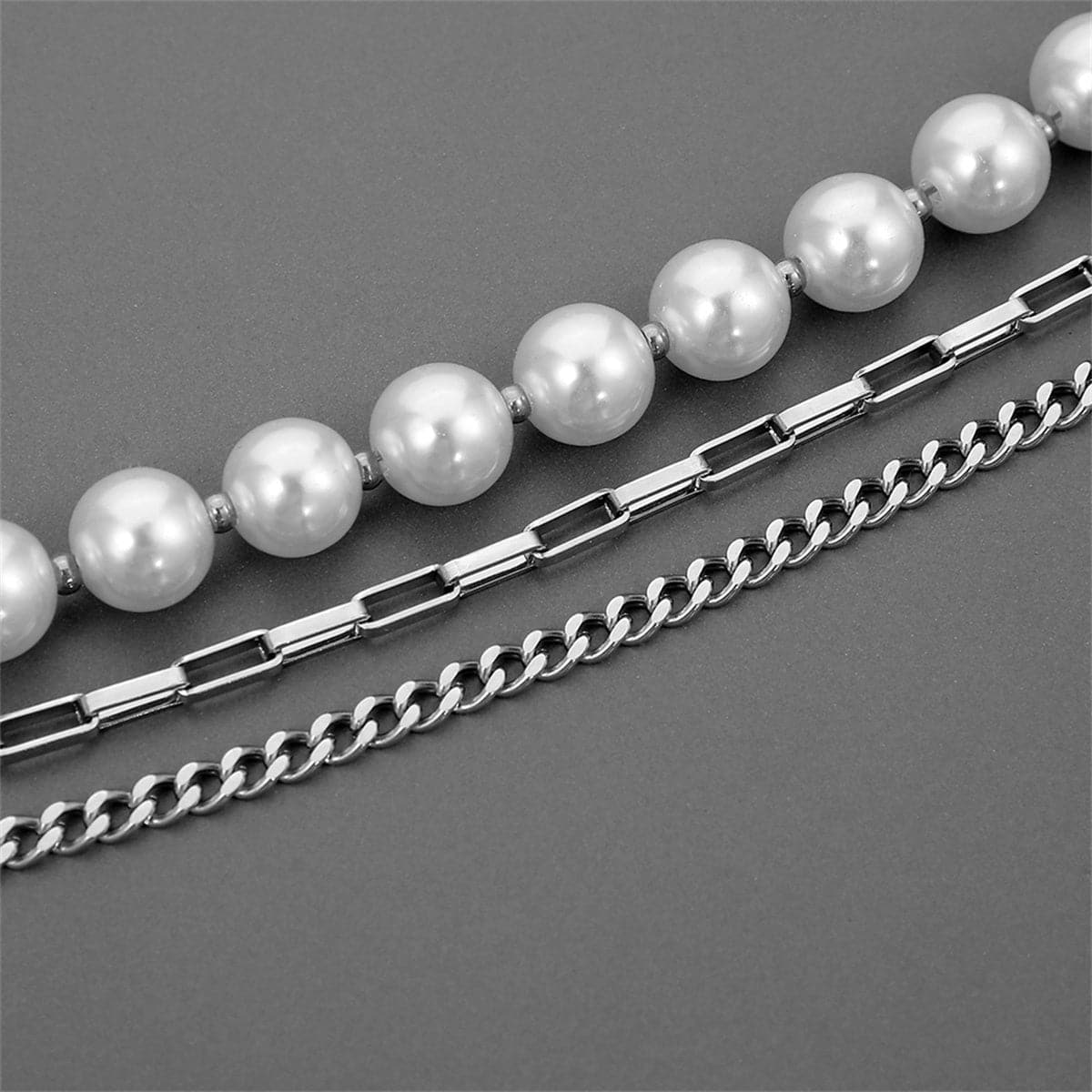 Pearl & Silver-Plated Chain Layered Necklace Set