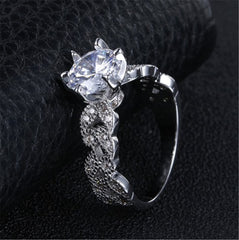 Crystal & Silver-Plated Leaf Band Ring