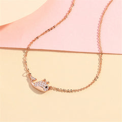 Cubic Zirconia & 18K Rose Gold-Plated Whale Pendant Necklace