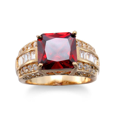 Red Crystal and Cubic Zirconia Square Ring, statement rings for women, botanical inspired, detail close-up