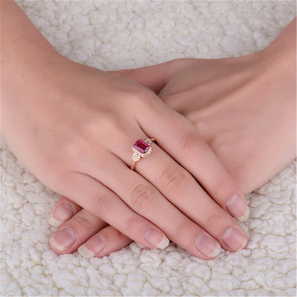 Red Cubic Zirconia and Crystal Heart Halo Ring, statement rings for women, botanical inspired, side view