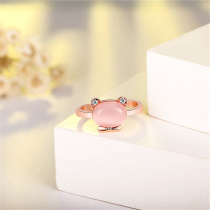 Pink Crystal and Cubic Zirconia Kitty Ring, statement rings for women, everyday style, detail close-up