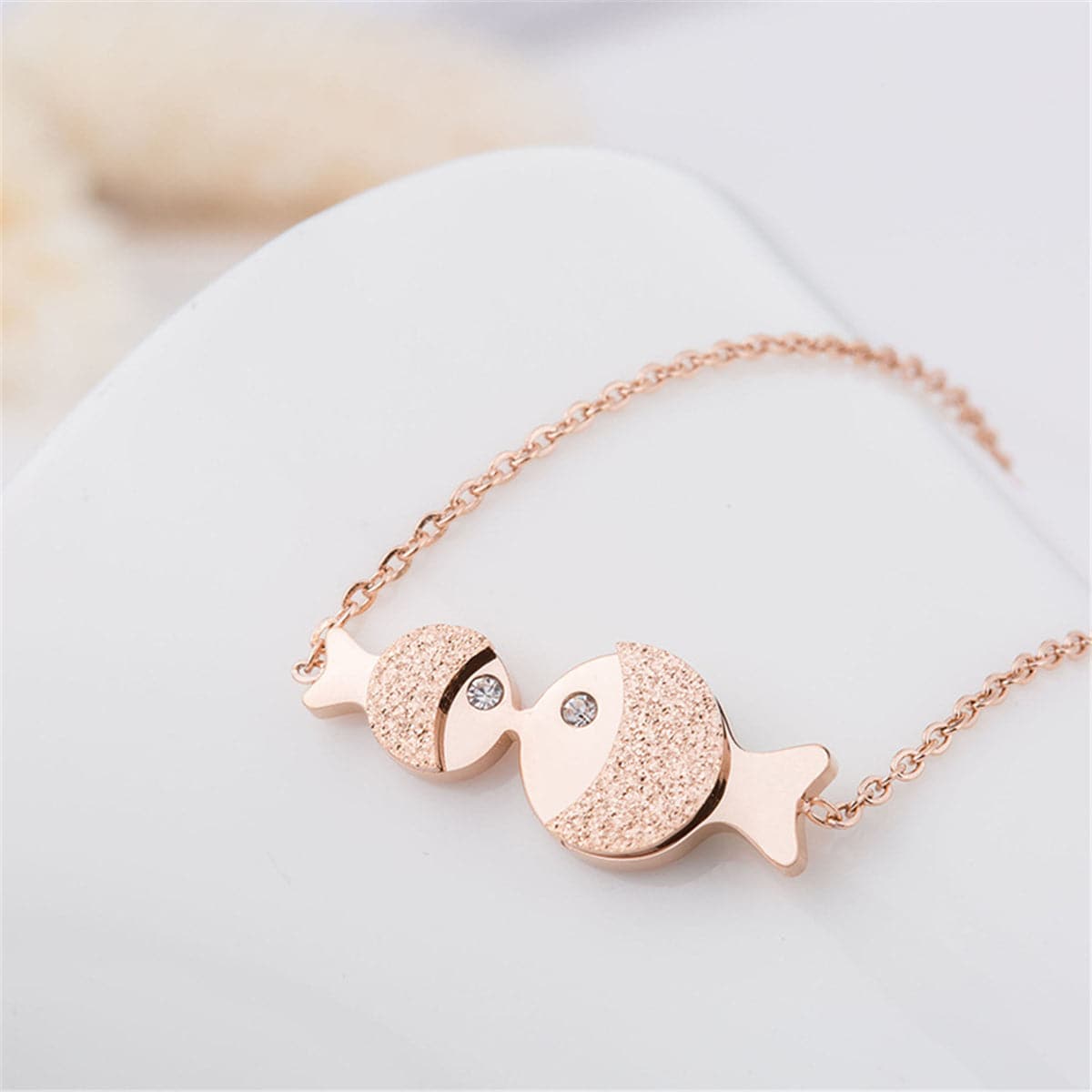 Cubic Zirconia and 18K Rose Gold-Plated Fish Pendant Necklace, rose gold pendant necklace for women, front view