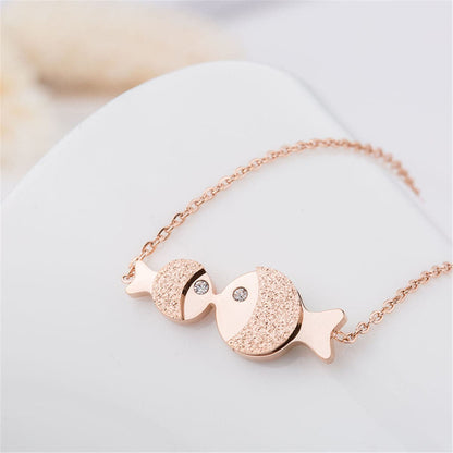 Cubic Zirconia and 18K Rose Gold-Plated Fish Pendant Necklace, rose gold pendant necklace for women, front view