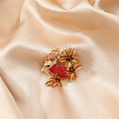 Brown Cubic Zirconia & 18K Gold-Plated Flower Reindeer Brooch