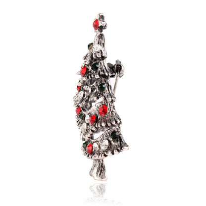 Red and Black Cubic Zirconia Openwork Christmas Tree Brooch, brooch pin, everyday style, lifestyle look