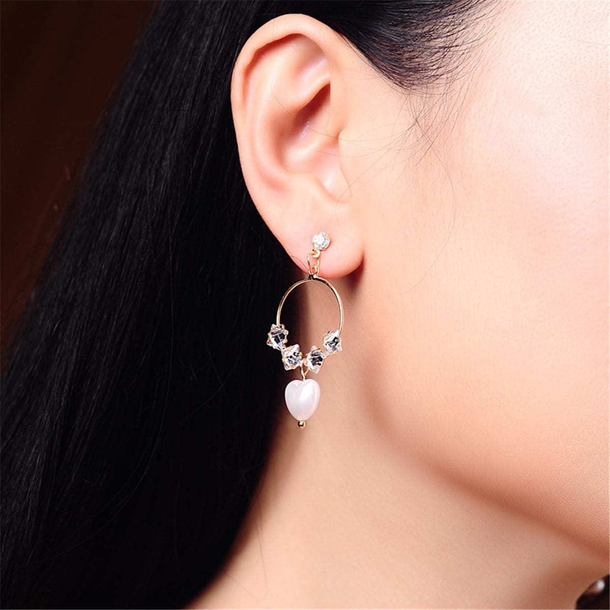 Pearl & Cubic Zirconia 18K Gold-Plated Asymmetrical Drop Earrings