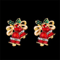 Red Cubic Zirconia & 18k Gold-Plated Christmas Bell Stud Earrings