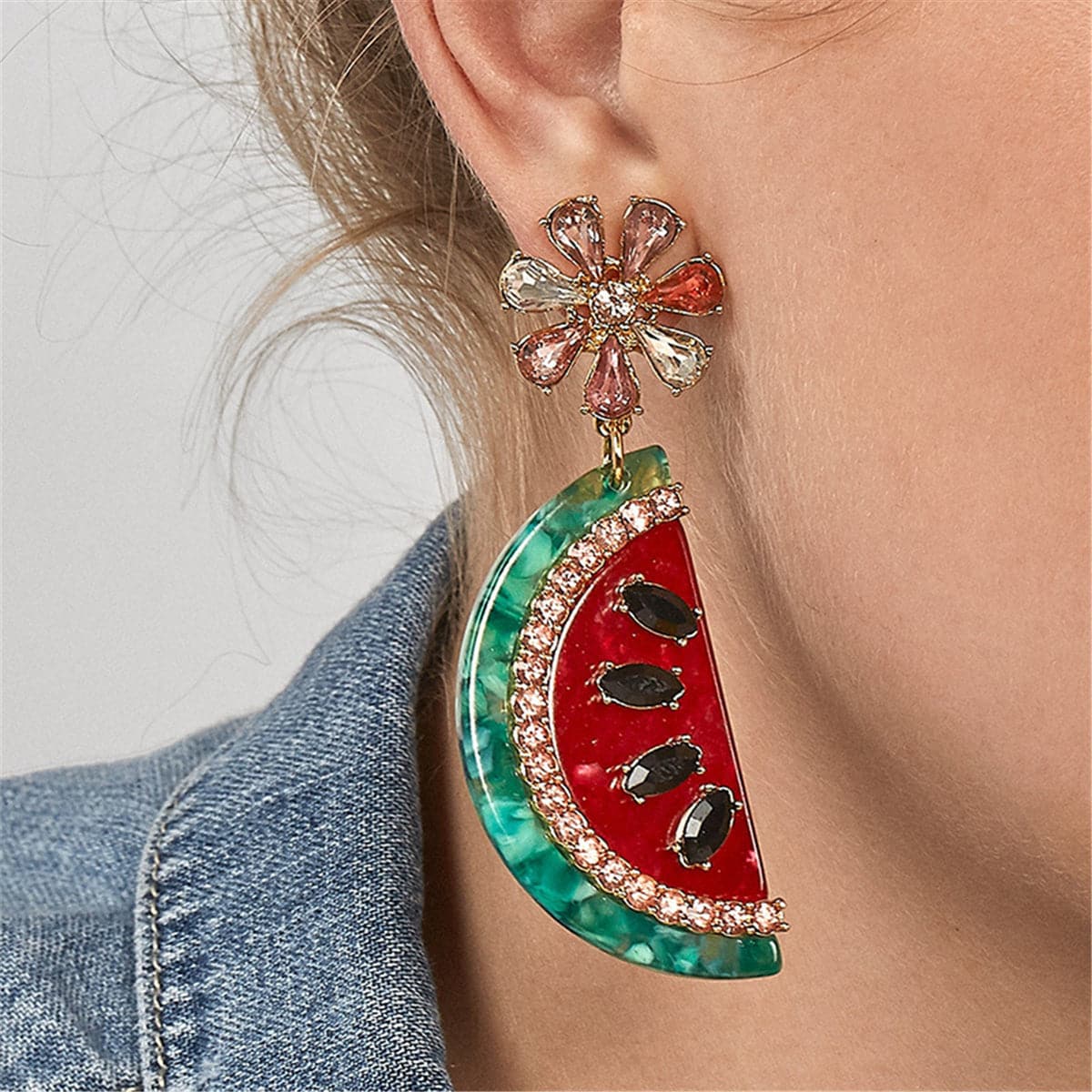 Crystal & Cubic Zirconia Watermelon Drop Earrings