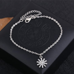 Cubic Zirconia & Silver-Plated Sun Charm Anklet