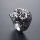 Silver-Plated Floral Skull Band Ring