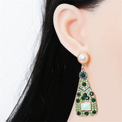 Green Cubic Zirconia & Pearl 18K Gold-Plated Sparkling Champagne Drop Earrings