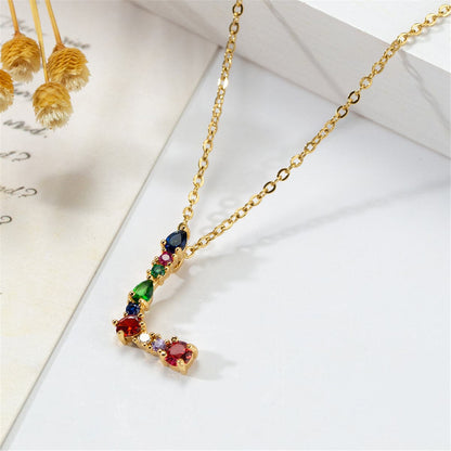 Red Multicolor Crystal and Cubic Zirconia Letter L Pendant Necklace, pendant necklace for women, front view