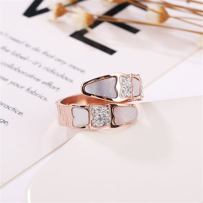 Cubic Zirconia and Shell Pangolin Scale Bypass Ring, statement rings for women, everyday style, styled look