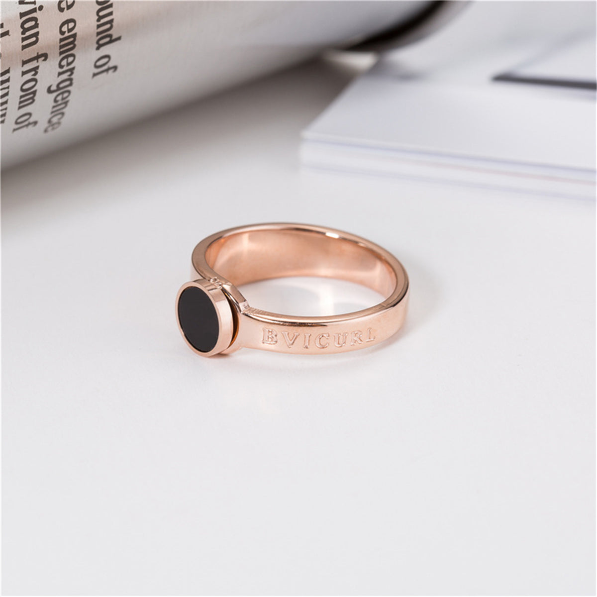 Black and 18K Rose Gold-Plated 'Bvicurl' Ring, rose gold statement rings for women, dainty minimalist design, styled look