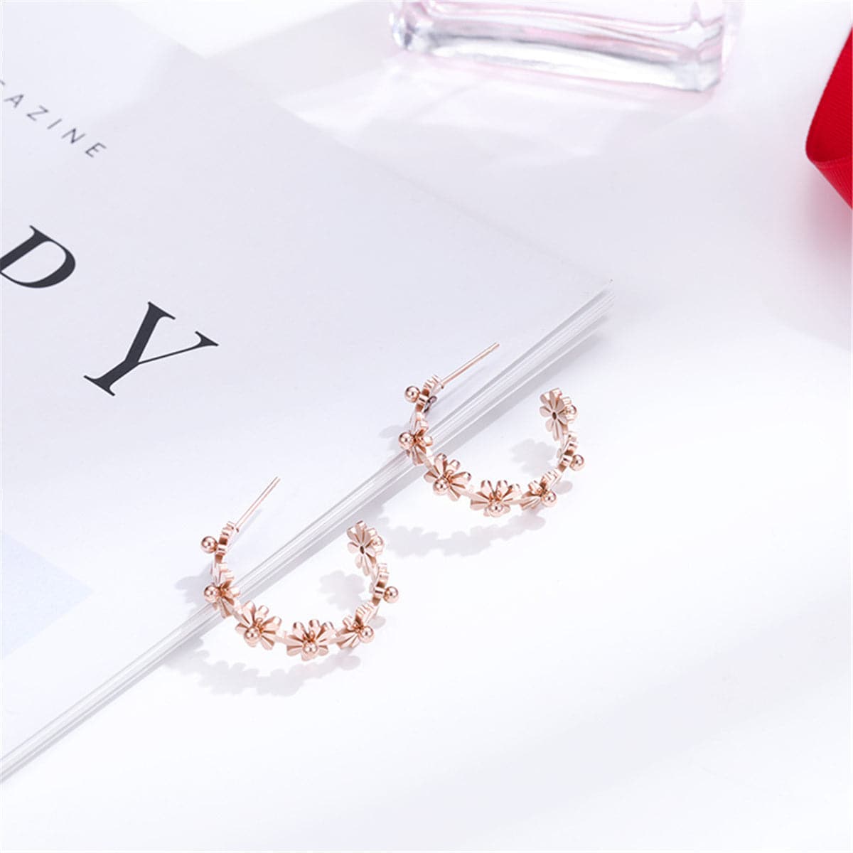 18K Rose Gold-Plated Daisy Hoop Earrings