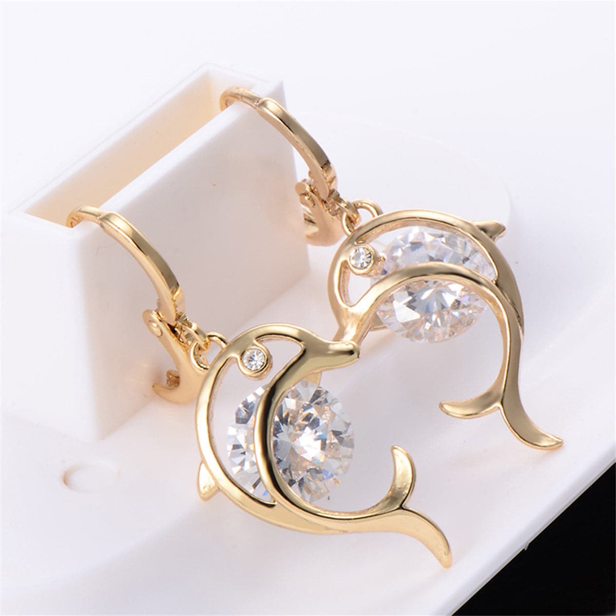 Cubic Zirconia & 18K Gold-Plated Dolphin Drop Earrings