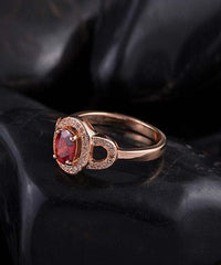 Red Crystal & Cubic Zirconia 18K Rose Gold-Plated Floral Ring