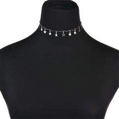 Silver-Plated Linking Hanging Star Choker Necklace