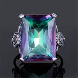 Jewel-Tone Crystal & Fine Silver-Plated Princess-Cut Ring - streetregion