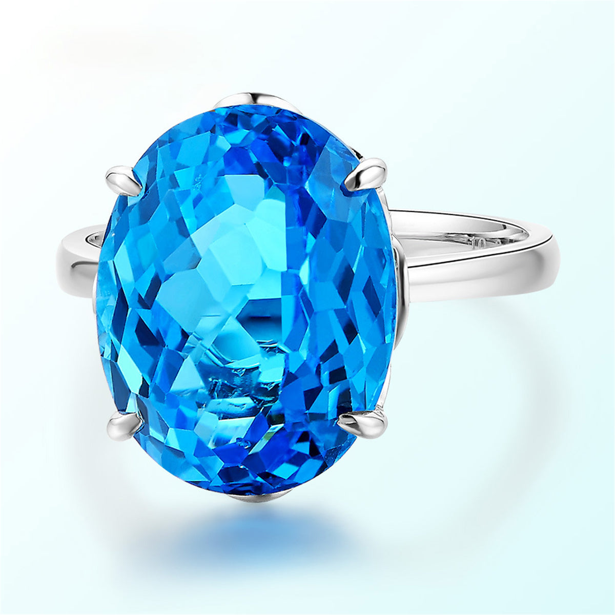 Sea Blue Crystal and Silver-Plated Adjustable Solitaire Ring, silver statement rings for women, side view