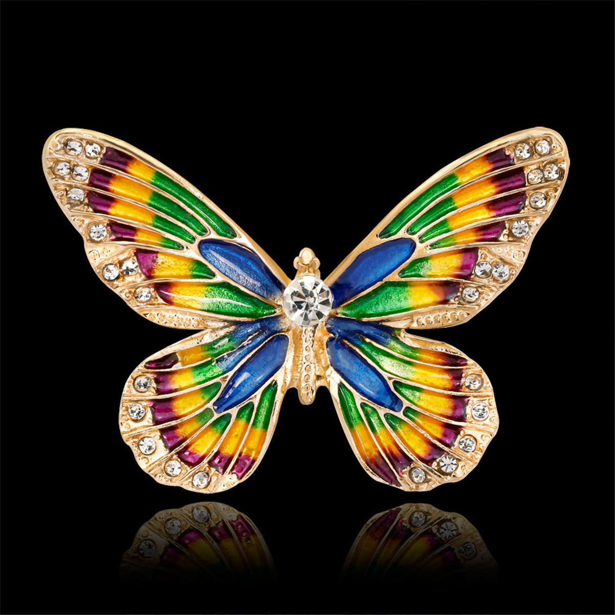 Multicolor Cubic Zirconia Butterfly Brooch, brooch pin, elegant gift for her, front view
