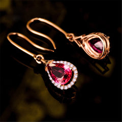 Red Crystal & Cubic Zirconia 18K Rose Gold-Plated Halo Teardrop Earrings