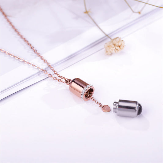 Cubic Zirconia and 18K Rose Gold-Plated Capsule Pendant Necklace, rose gold pendant necklace for women, front view
