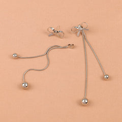 Silver-Plated Bow Double Ball Drop Earrings