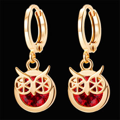Red cubic zirconia & 18k Gold-Plated Owl Bezel Drop Earrings - streetregion