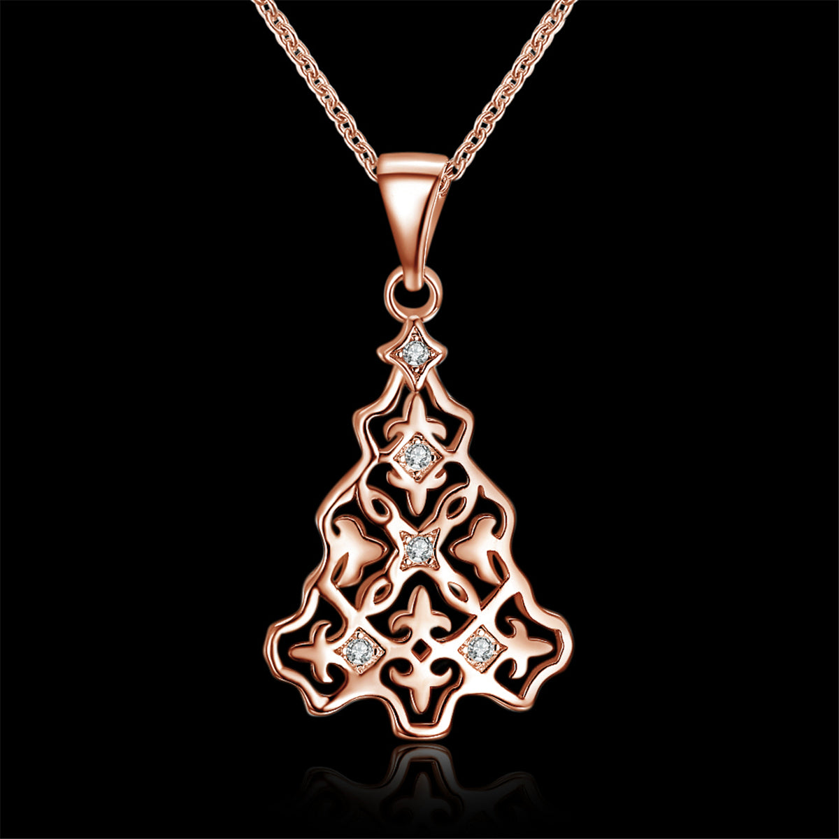 Cubic Zirconia & 18K Rose Gold-Plated Filigree Tree Pendant Necklace