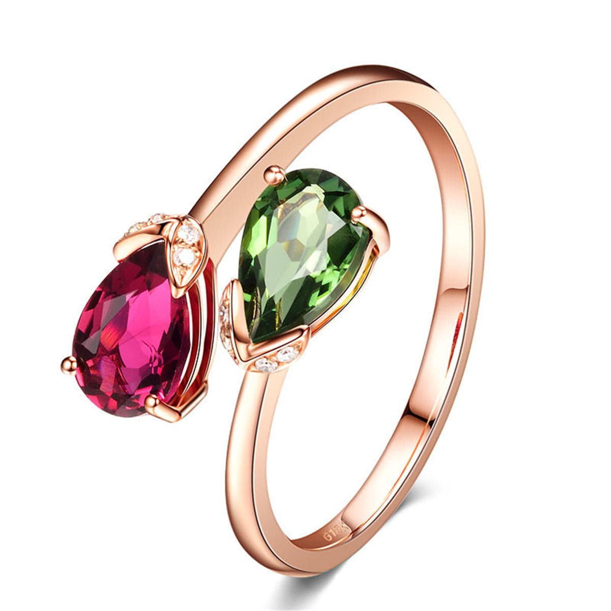 Red & Green Crystal & cubic zirconia Bypass Ring - streetregion