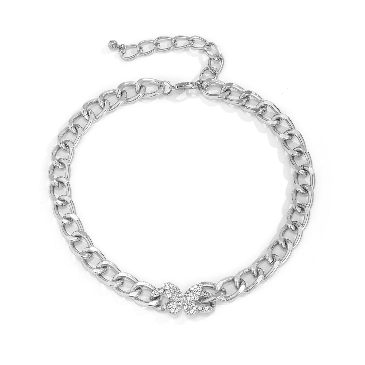 Cubic Zirconia & Silver-Plated Butterfly Cable Chain Necklace