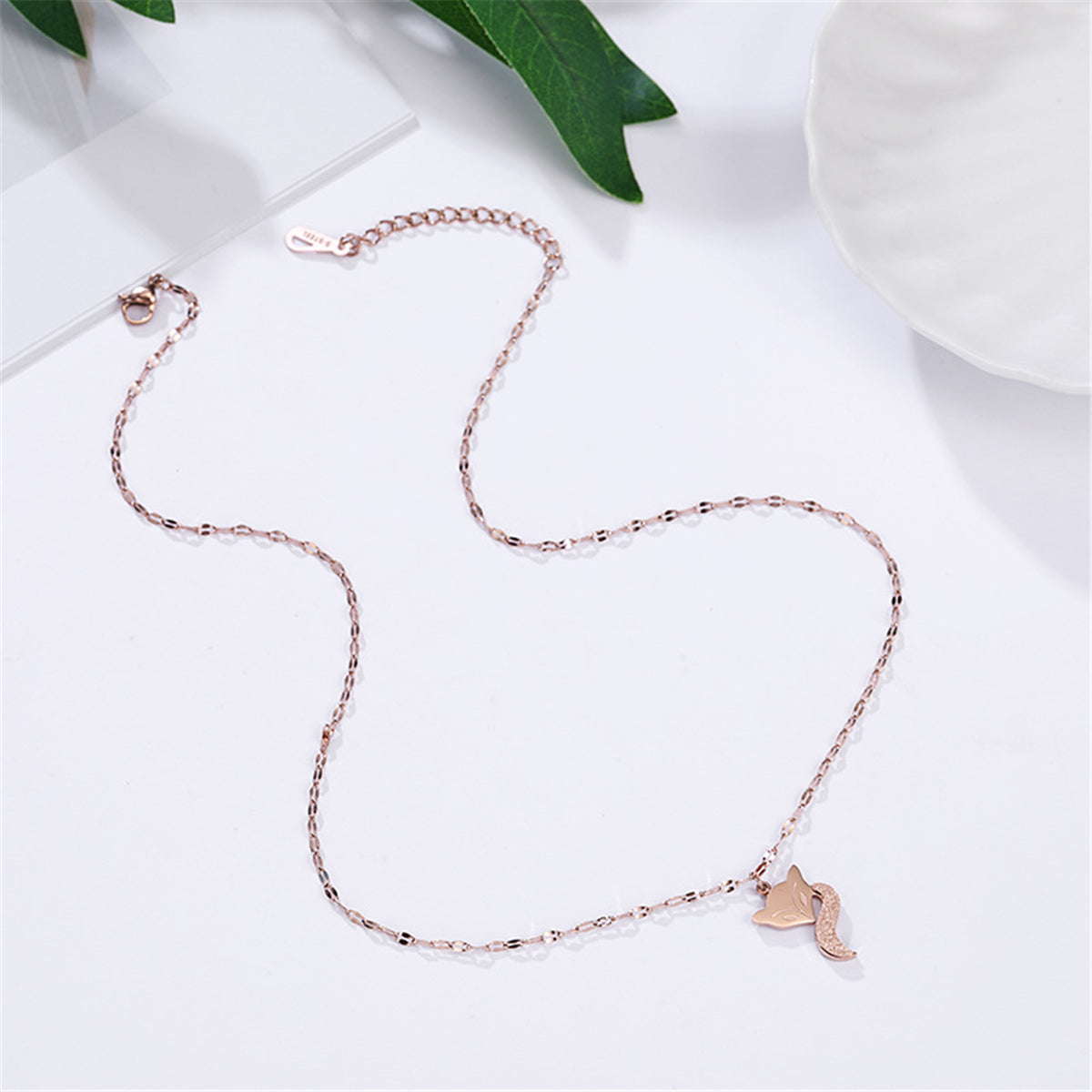 18K Rose Gold-Plated Fox Pendant Necklace, rose gold pendant necklace for women, dainty minimalist design, lifestyle look
