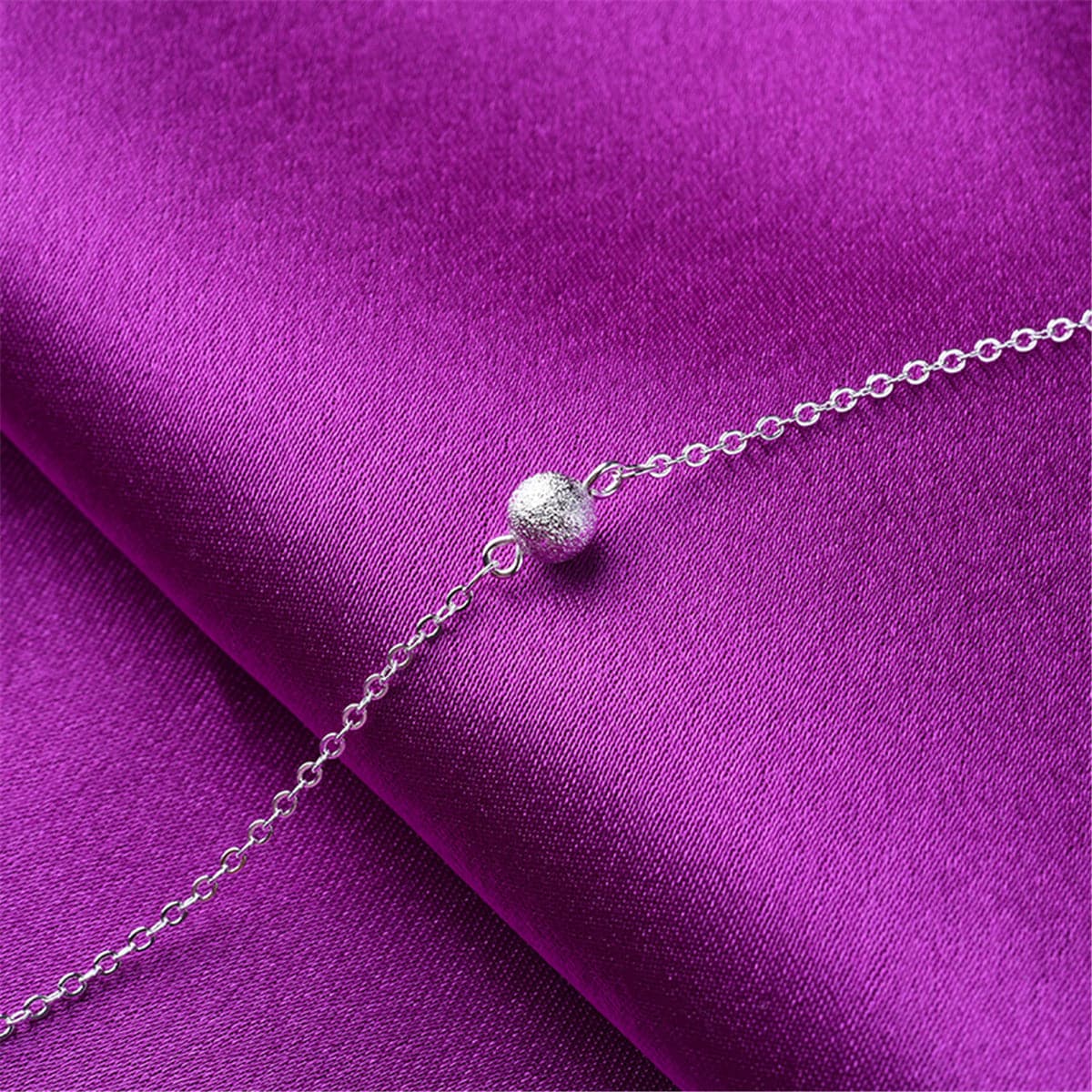 Silver-Plated Frosted Bead Charm Anklet
