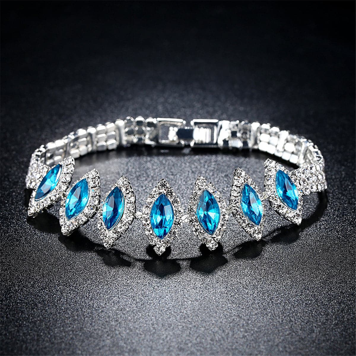 Blue Pear Crystal & Silver-Plated Station Bracelet