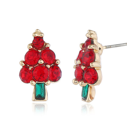 Red Cubic Zirconia and Green Crystal Tree Stud Earrings, stud earrings for women, everyday style, side view