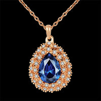 Blue Cubic Zirconia & 18k Rose Gold-Plated Teardrop Necklace - streetregion