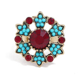 Red Cubic Zirconia & Turquoise Flower Cocktail Ring - streetregion