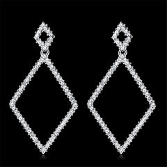 Cubic Zirconia & Silver-Plated Rhombus Open Drop Earrings
