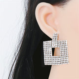 Cubic Zirconia & Silvertone Open Square Drop Earrings