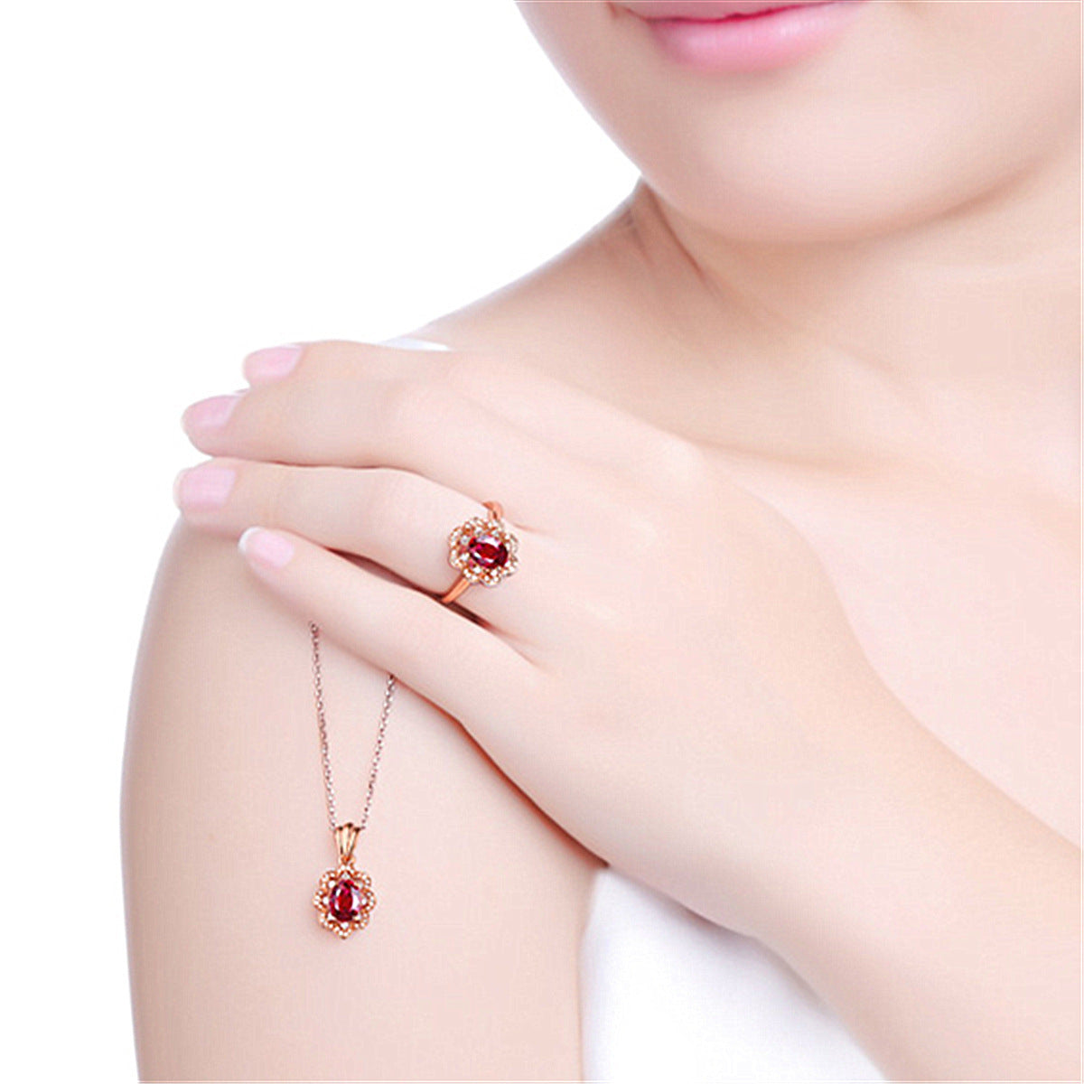 Red Crystal and Cubic Zirconia Flower Edge Ring, statement rings for women, vintage-inspired design, lifestyle look